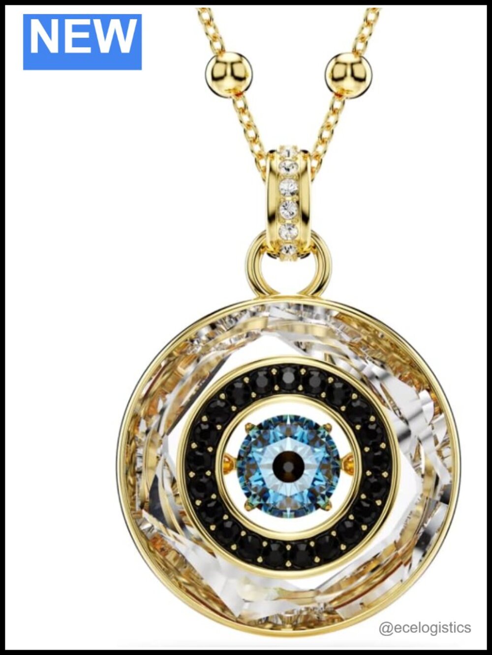 Evil Eye Pendant Necklace Gold-tone Plated Beaded Chain